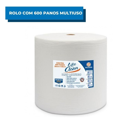 PANO MULTIUSO ROLO 300MX28CM BRANCO   LIFE CLEAN 300MT                                              