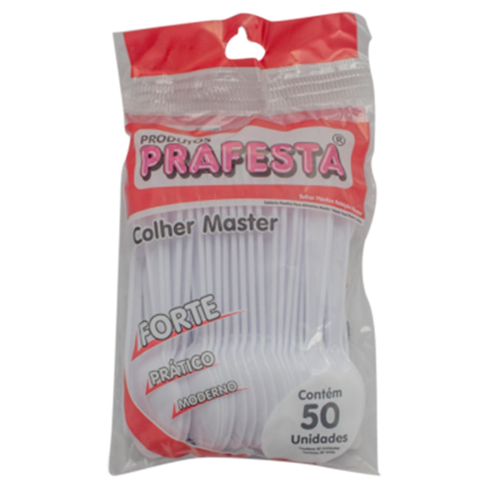 COLHER PLÁSTICO REFEIÇÃO BRANCA FORTE MASTER PRAFESTA PACOTE                                        