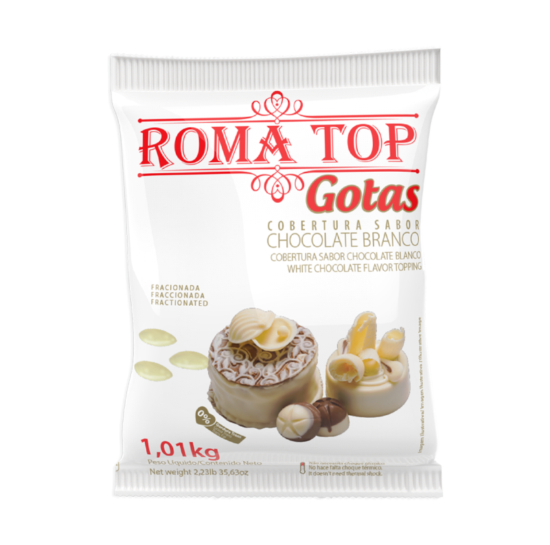 COBERTURA GOTAS SABOR CHOCOLATE BRANCO TOP ROMA 1,01KG                                              