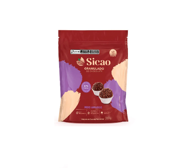 Chocolate granulado macio meio amargo 37% cacau Sicao 300gr                                         