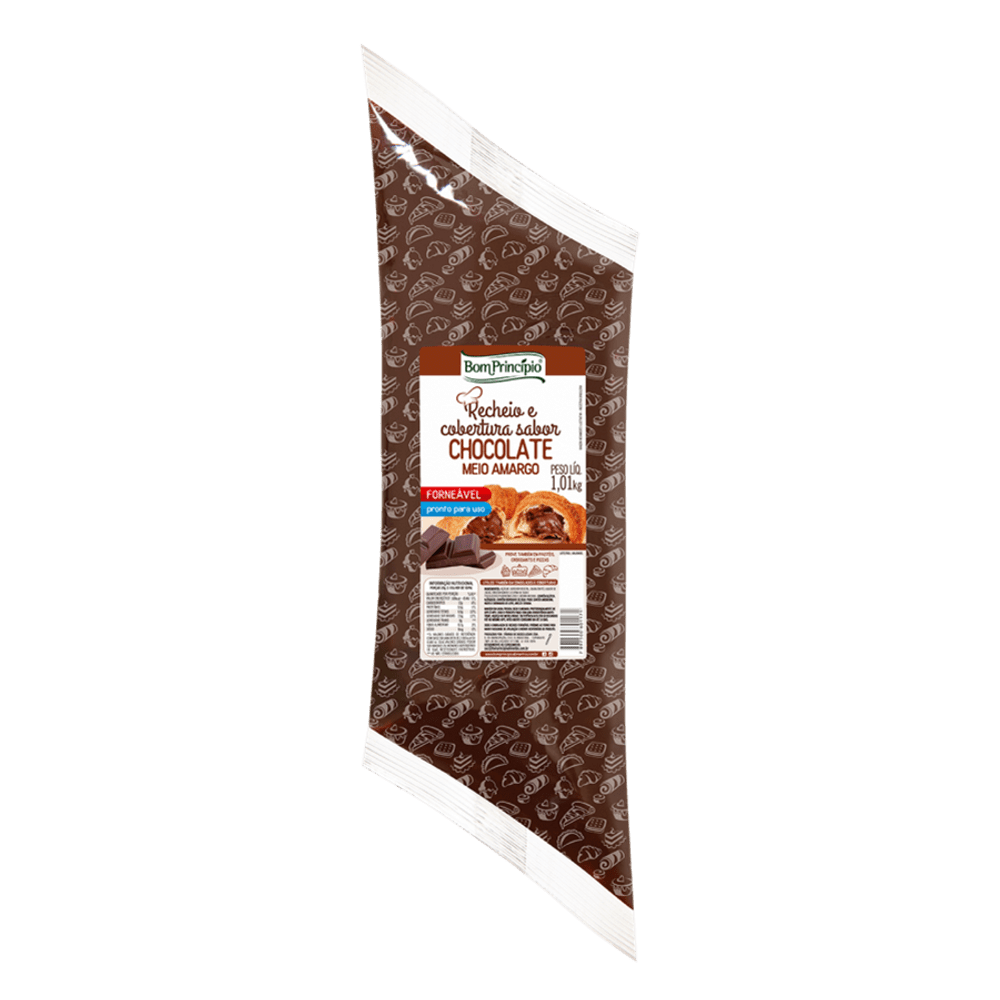 RECHEIO FORNEAVEL CHOCOLATE  MEIO  AMARGO SACHE BOM PRINCIPIO 1,01KG                                