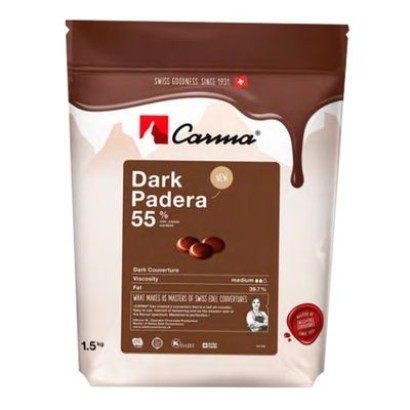 CHOCOLATE SUÍÇO CARMA  DARK PADERA  55% CACAU MEIO AMARGO 1,5kg CALLEBAUT¨                           